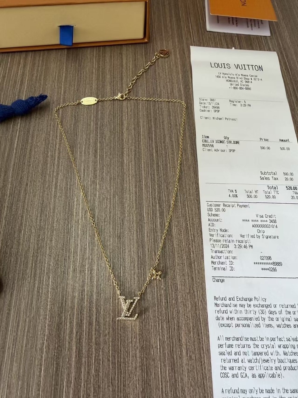 Louis Vuitton Gold-Tone Pavé LV Pendant Necklace